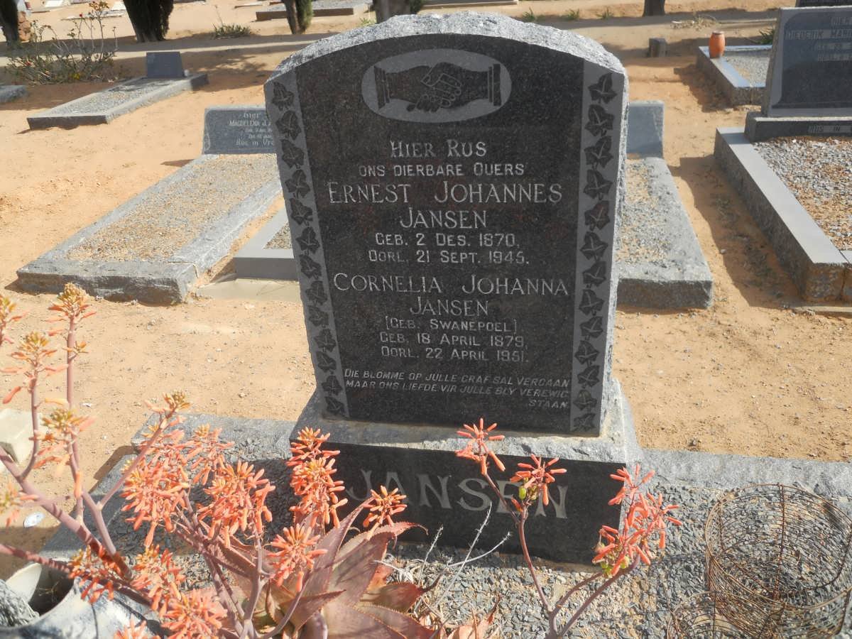 JANSEN Ernest Johannes 1870-1945 &amp; Cornelia Johanna SWANEPOEL 1879-1951