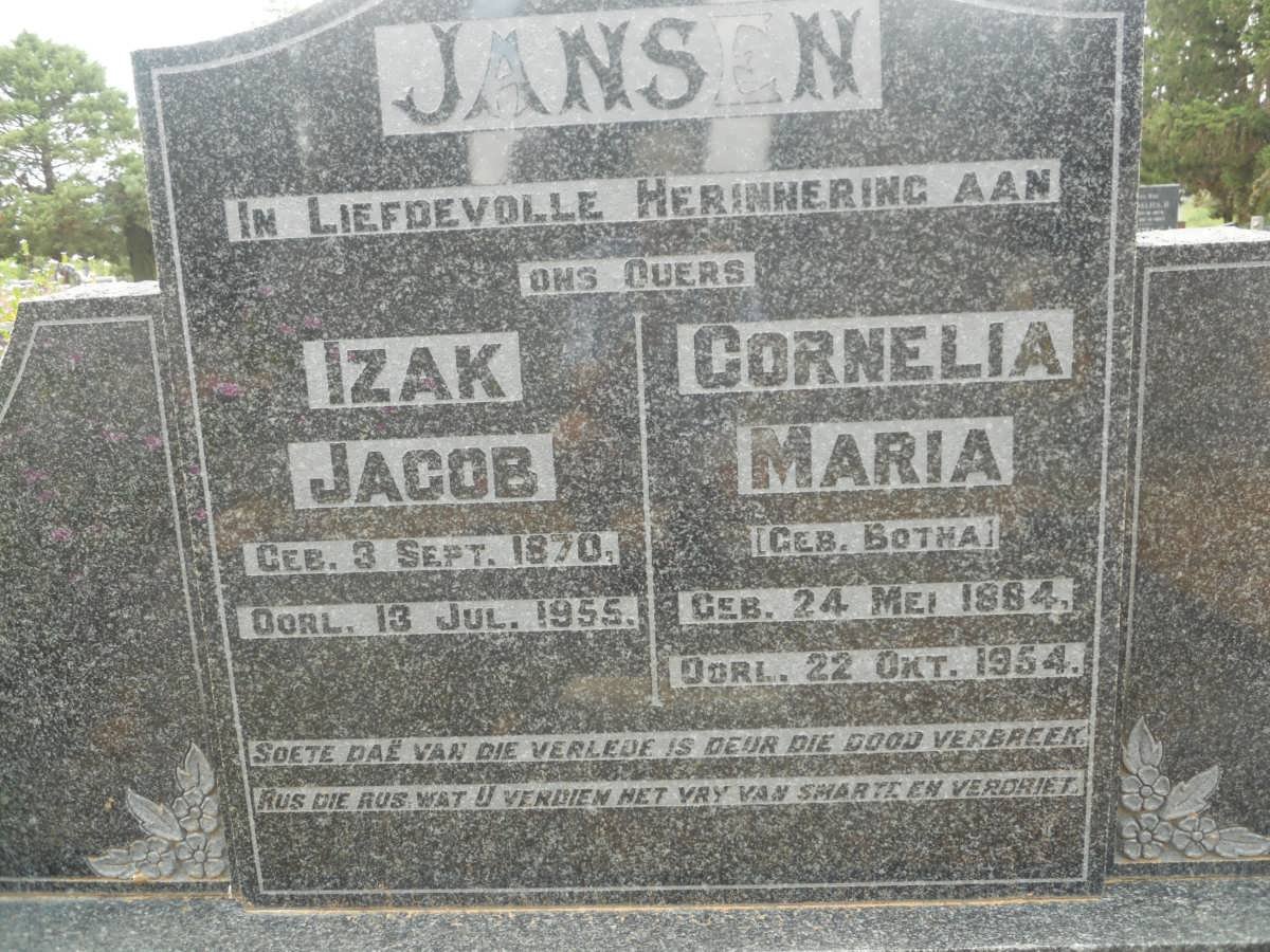 JANSEN Izak Jacob 1870-1955 &amp; Cornelia Maria BOTHA 1884-1954