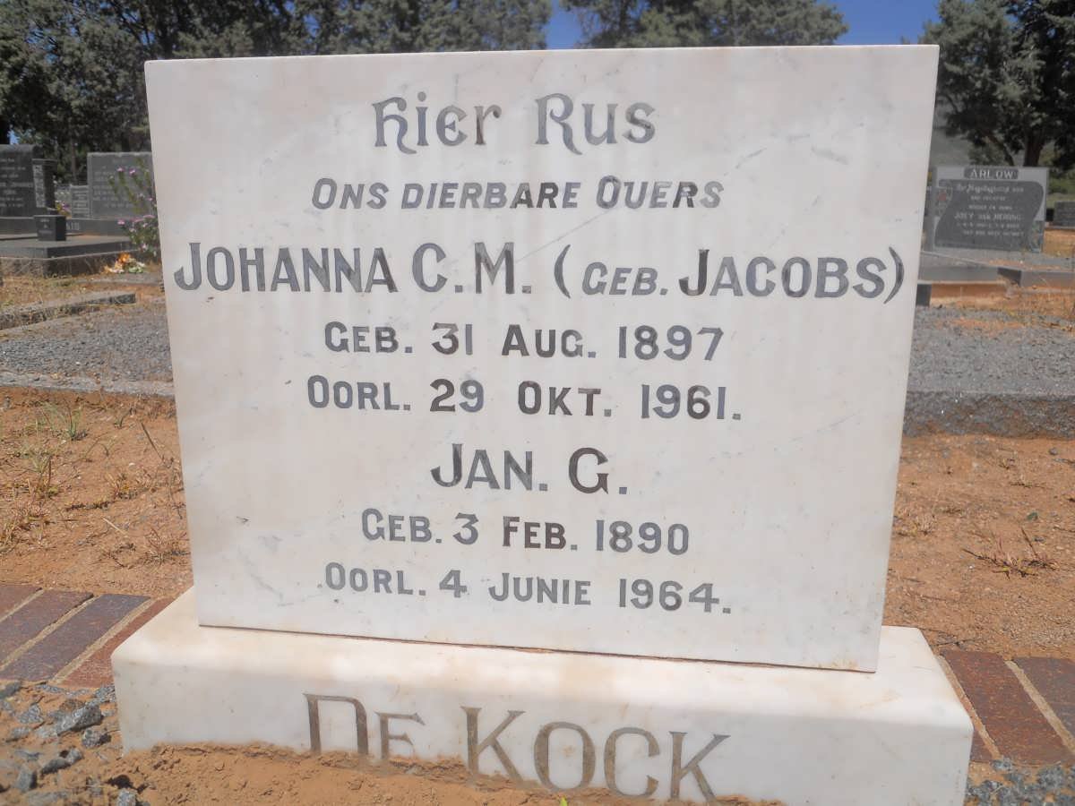 KOCK Jan G., de 1890-1964 &amp; Johanna C.M. JACOBS 1897-1961