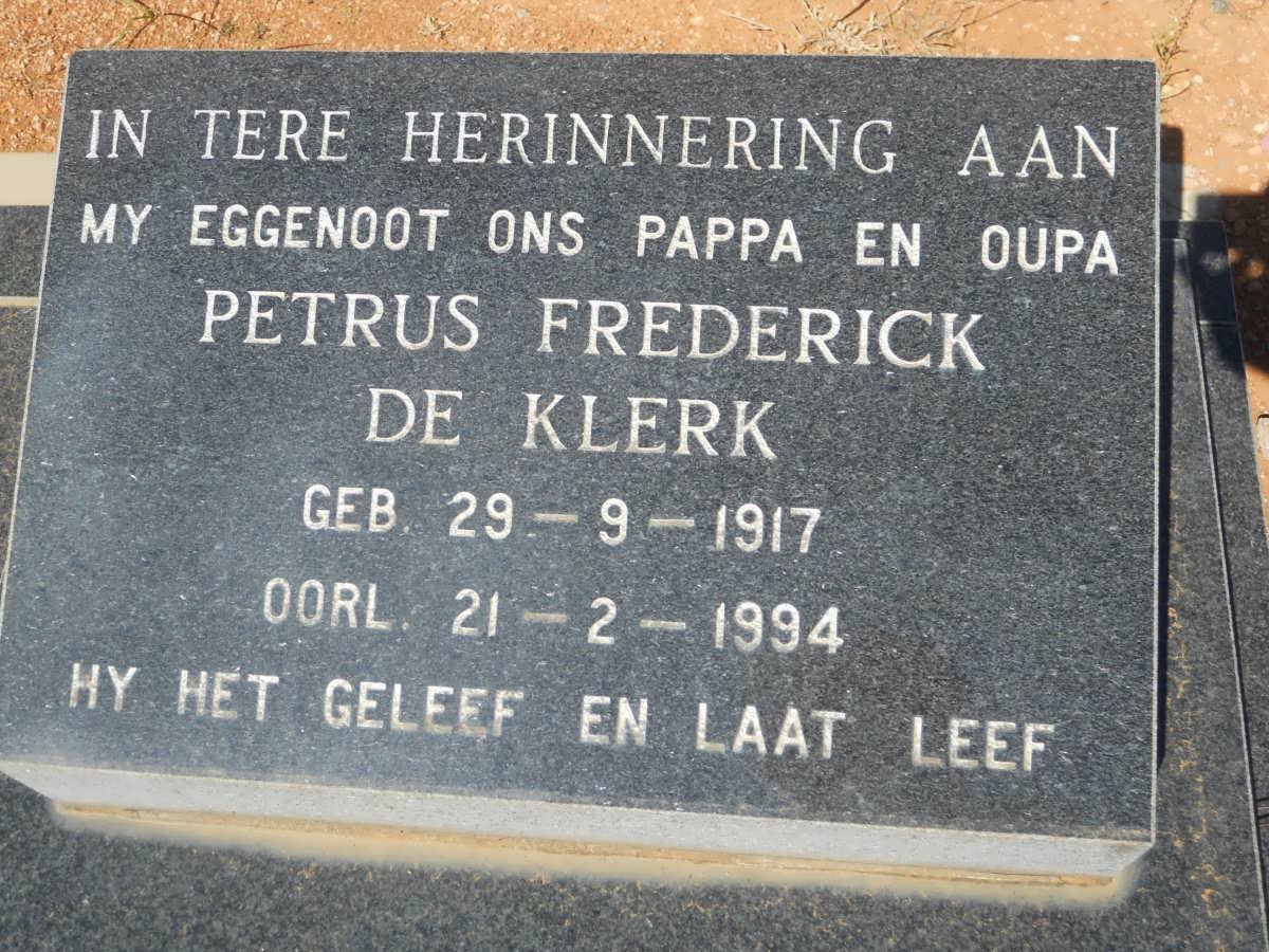 KLERK Petrus Frederick, de 1917-1994