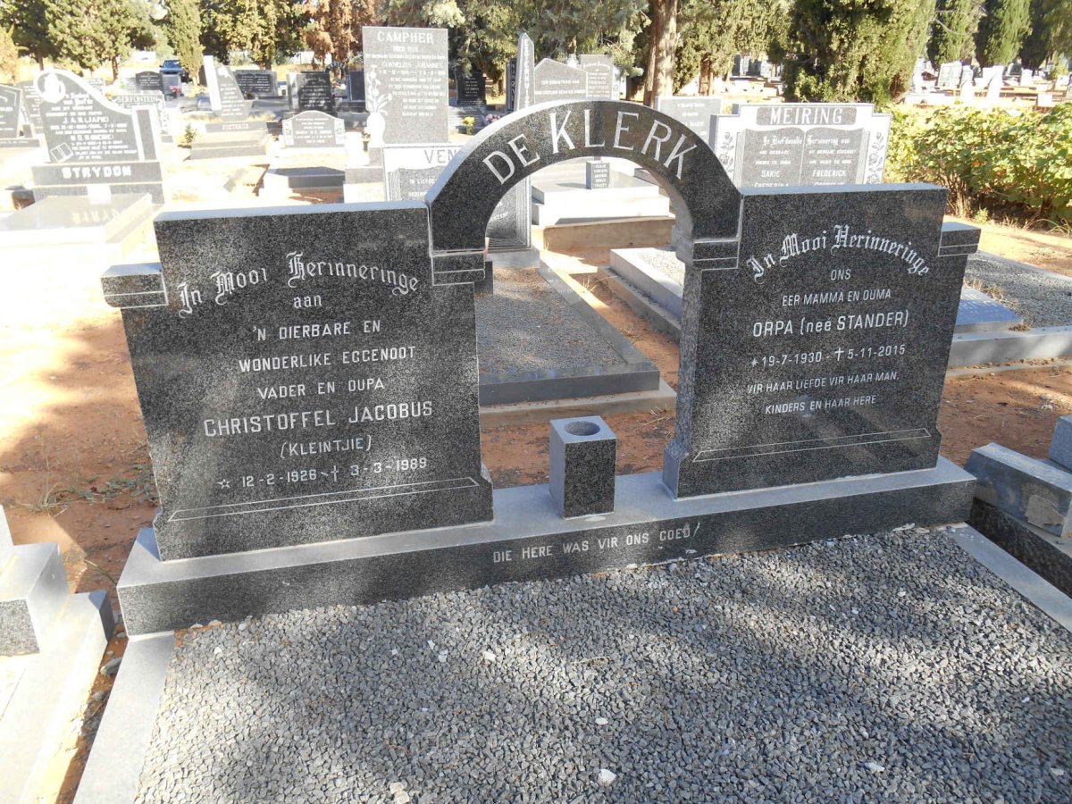 KLERK Christoffel Jacobus, de 1926-1989 &amp; Orpa STANDER 1930-2015