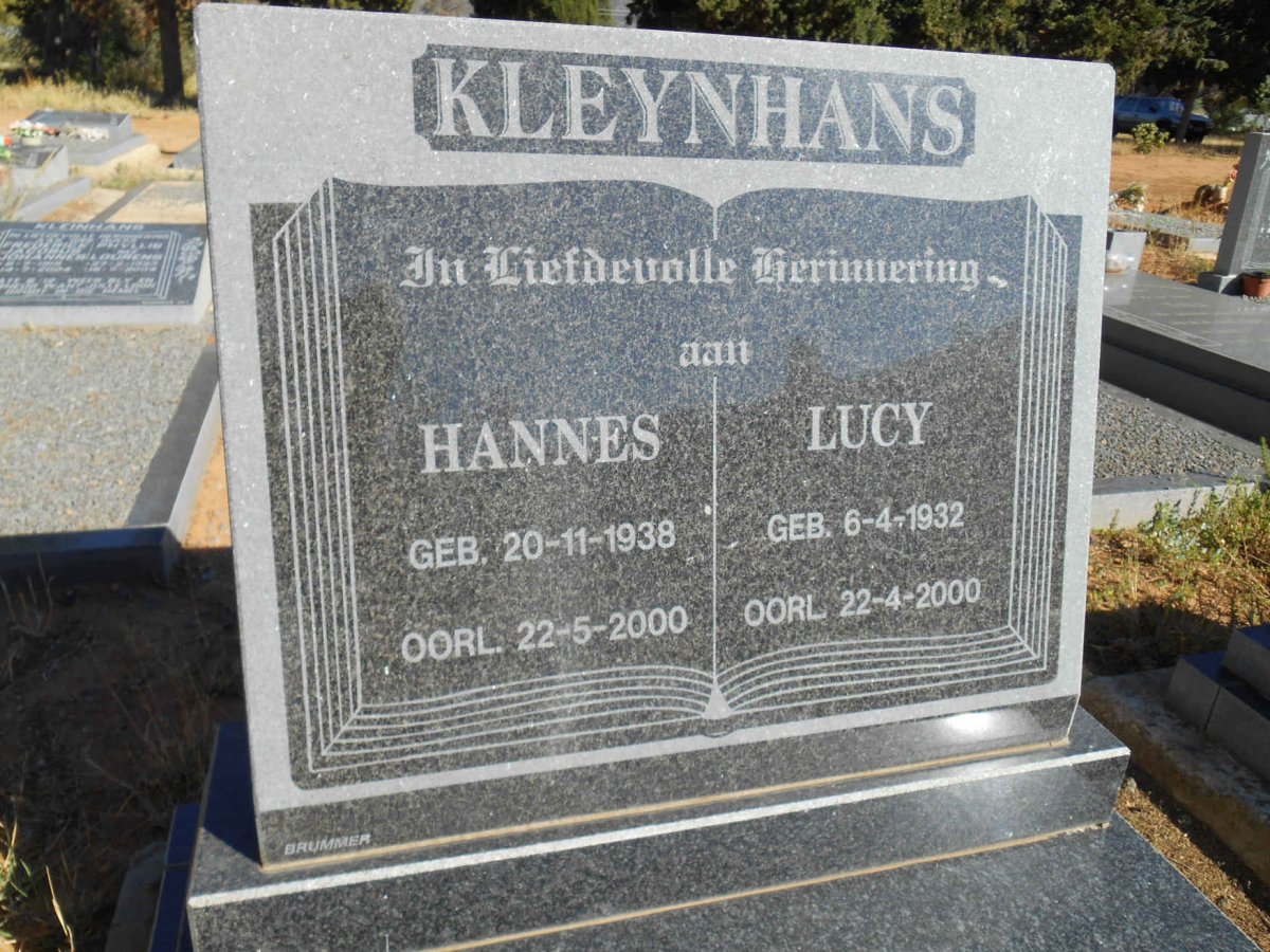 KLEYNHANS Hannes 1938-2000 &amp; Lucy 1932-2000