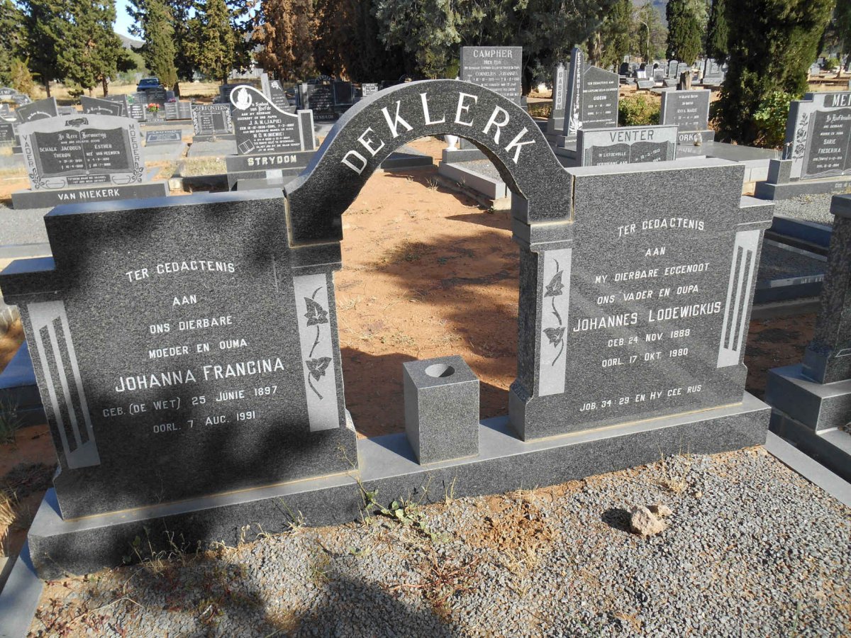 KLERK Johannes Lodewickus, de 1888-1980 &amp; Johanna Francina DE WET 1897-1991