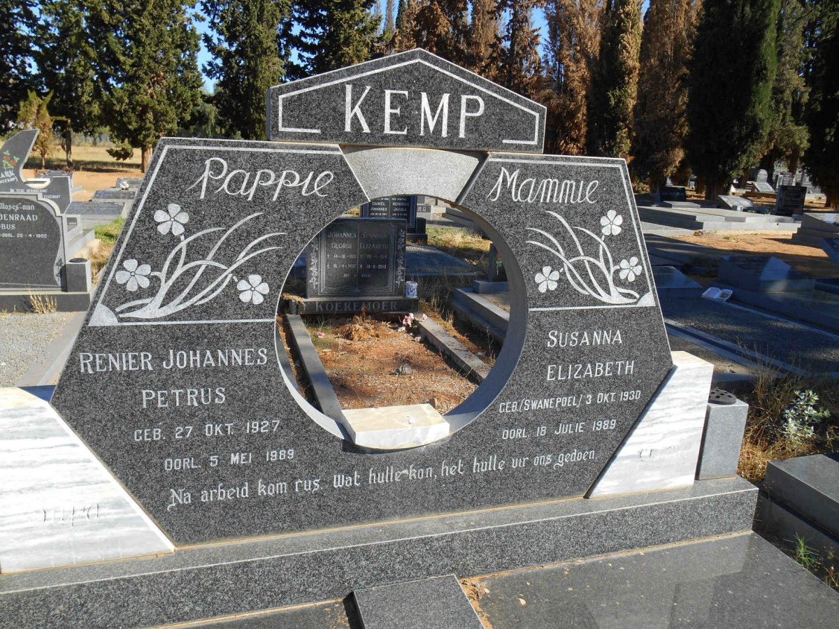 KEMP Renier Johannes Petrus 1927-1989 &amp; Susanna Elizabeth 1930-1989