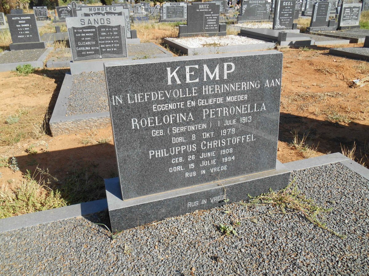 KEMP Philuppus Christoffel 1908-1994 &amp; Roelofina Petronella SERFONTEIN 1913-1979