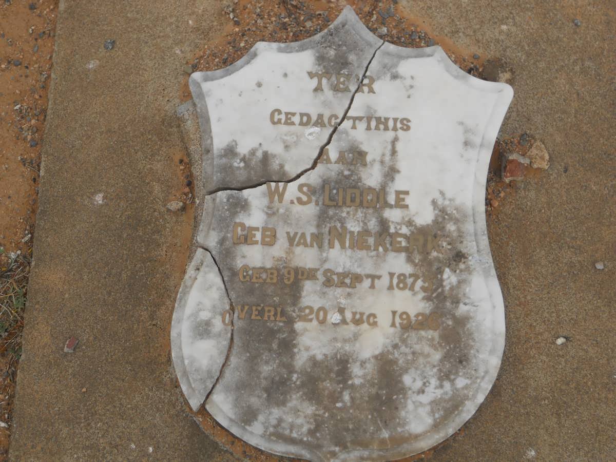 LIDDLE W.S. nee VAN NIEKERK 1875-1926