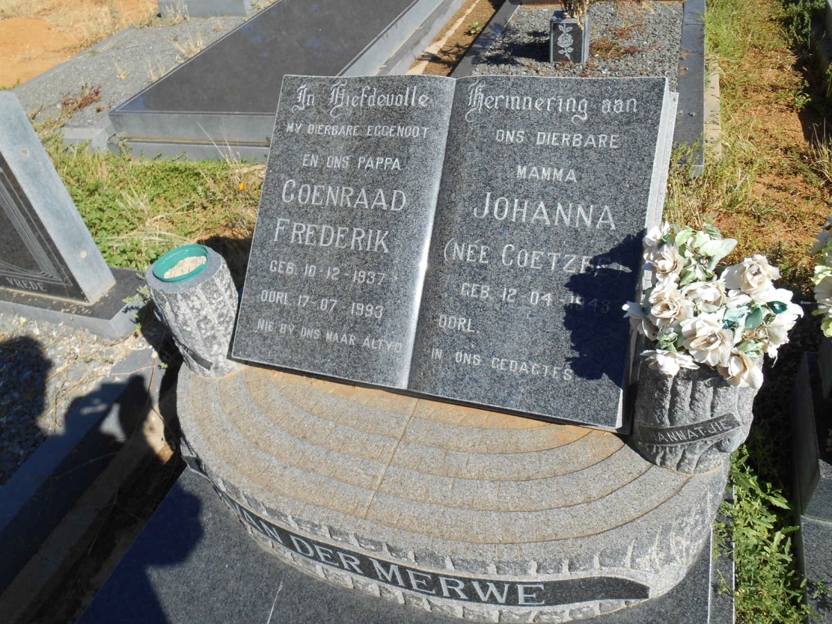 MERWE Coenraad Frederik, van der 1937-1993 &amp; Johanna COETZEE 1948-