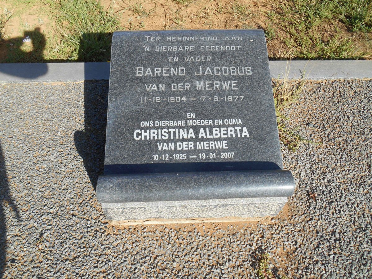 MERWE Barend Jacobus, van der 1904-1977 &amp; Christina Alberta 1925-2007
