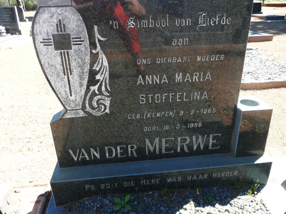 MERWE Anna Maria Stoffelina, van der nee KEMPEN 1885-19?6