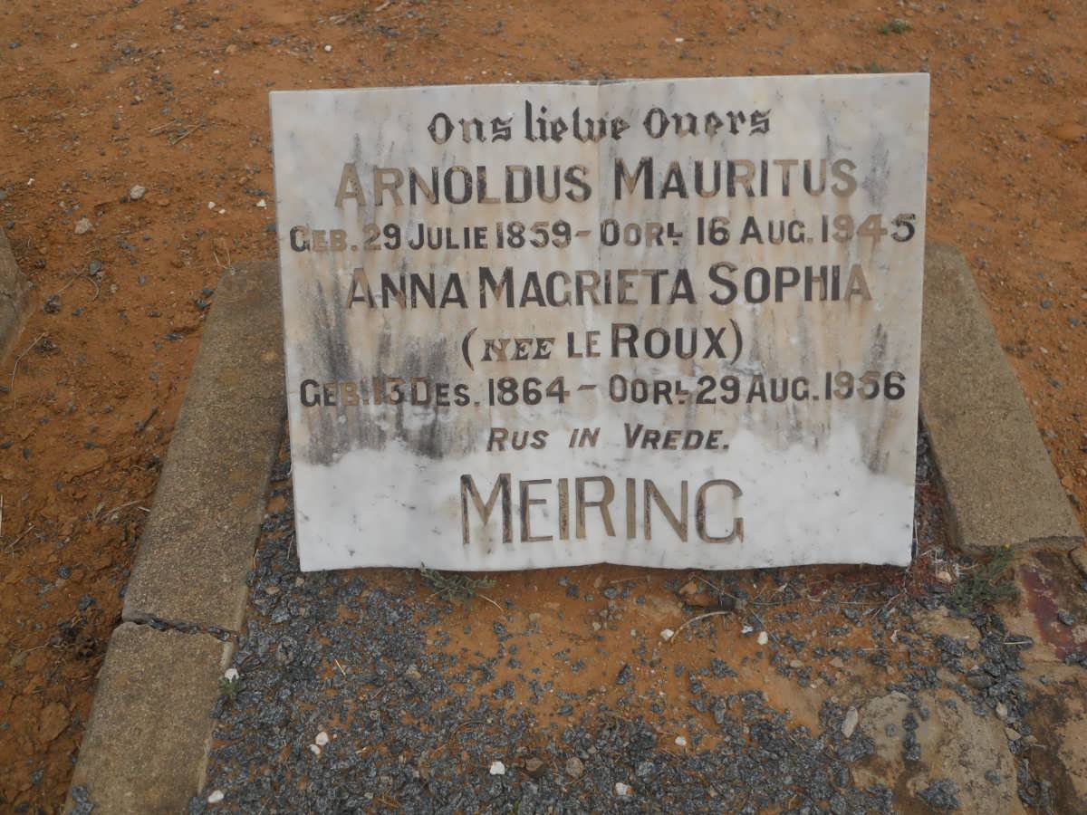 MEIRING Arnoldus Mauritis 1859-1945 &amp; Anna Magrieta Sophia LE ROUX 1864-1956