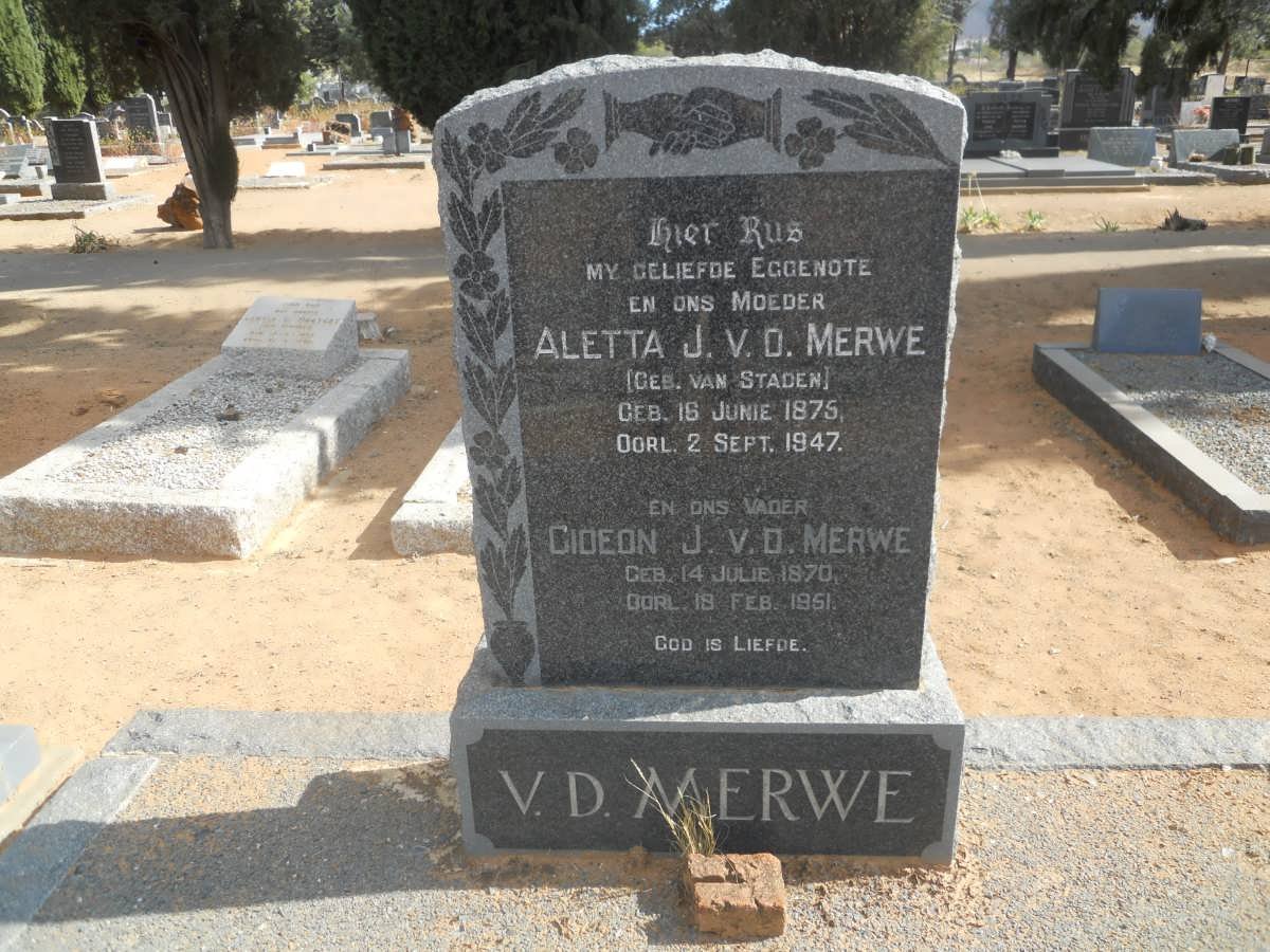 MERWE Gideon J., v.d. 1870-1951 &amp; Aletta J. VAN STADEN 1875-1947