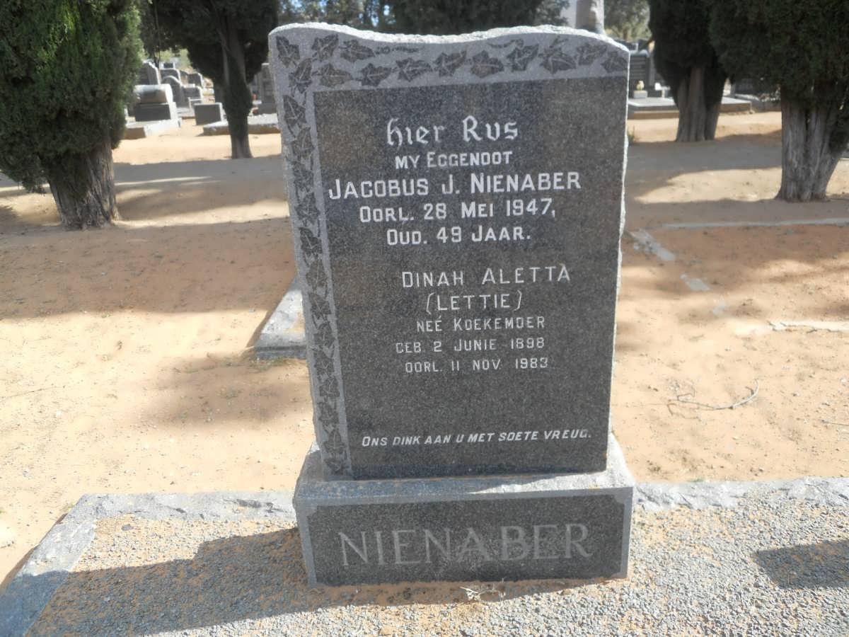 NIENABER Jacobus J. -1947 &amp; Dinah Aletta KOEKEMOER 1898-1983