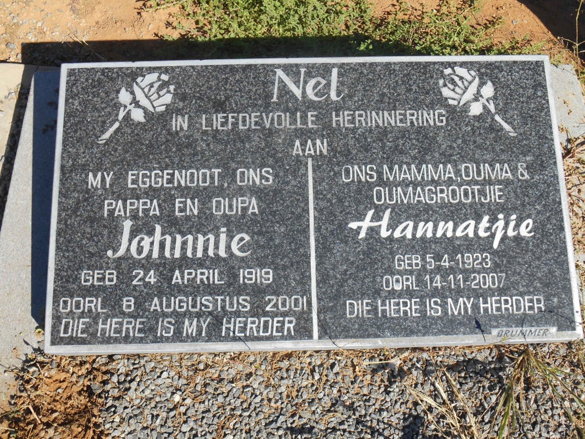 NEL Johnnie 1919-2001 &amp; Hannatjie 1923-2007