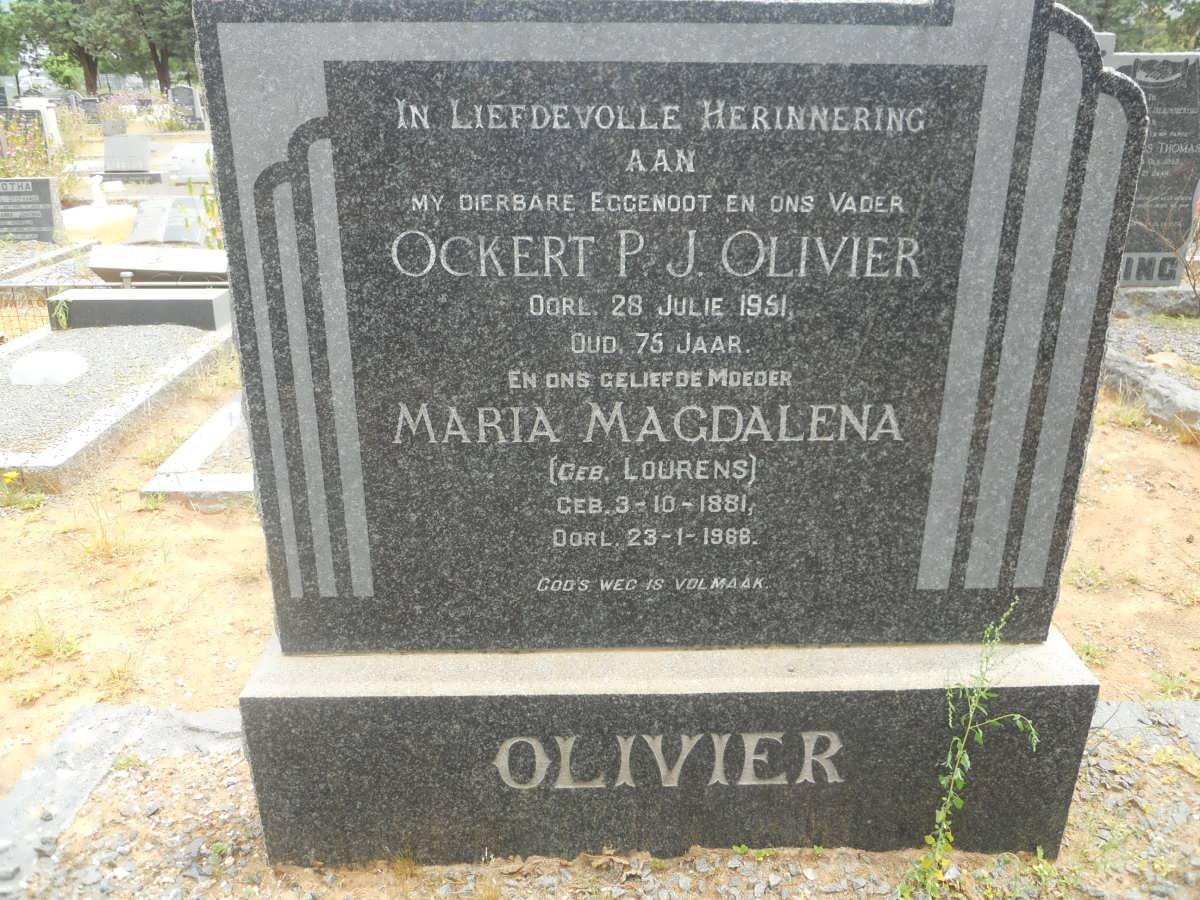 OLIVIER Ockert P.J. -1951 &amp; Maria Magdalena LOURENS 1881-1966