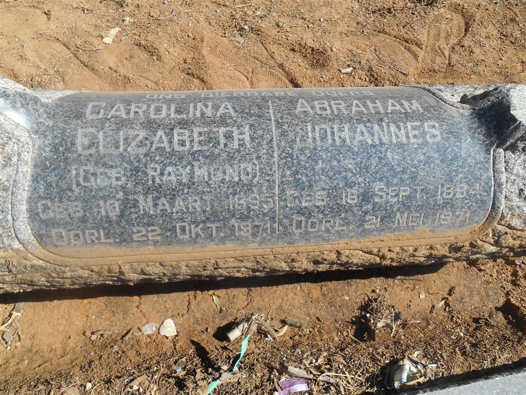 OOSTHUIZEN Abraham Johannes 1894-1971 &amp; Carolina Elizabeth RAYMOND 1895-1971