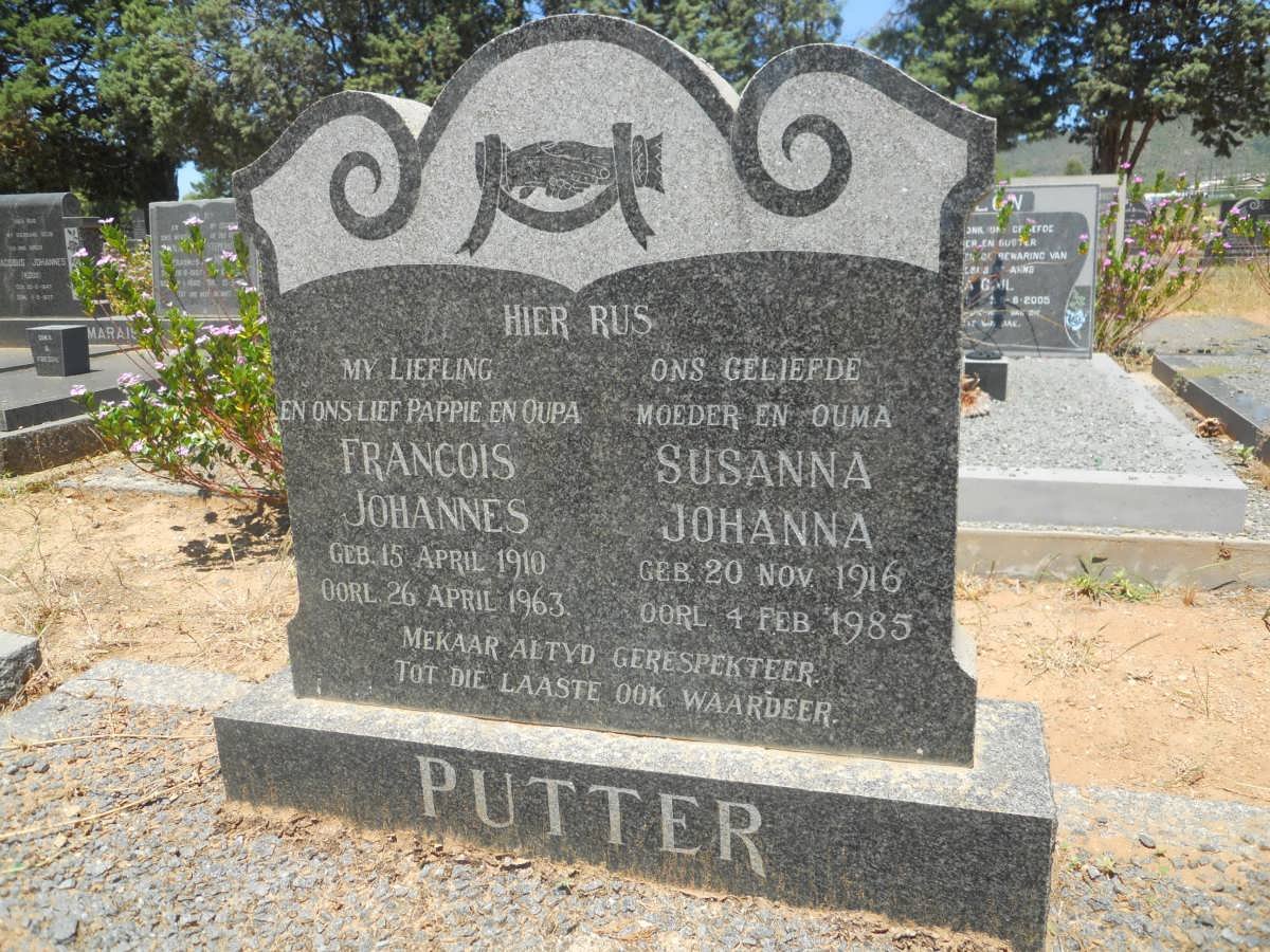 PUTTER Francois Johannes 1910-1963 &amp; Susanna Johanna 1916-1985