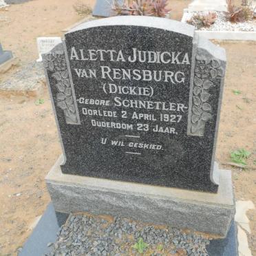 RENSBURG Aletta Judicka, van nee SCHNETLER -1927