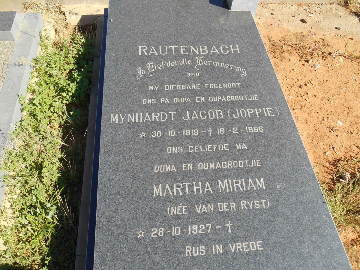 RAUTENBACH Mynhardt Jacob 1919-1996 &amp; Martha Miriam VAN DER RYST 1927-