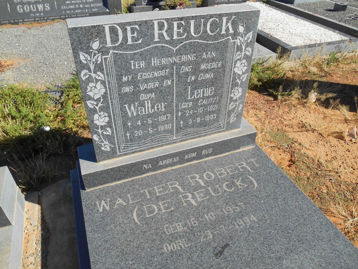 REUCK Walter, de 1917-1990 &amp; Lenie CALITZ 1921-1993 :: DE REUCK Walter Robert 1957-1994