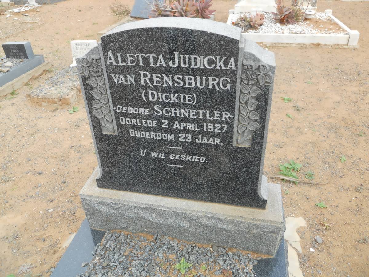 RENSBURG Aletta Judicka, van nee SCHNETLER -1927
