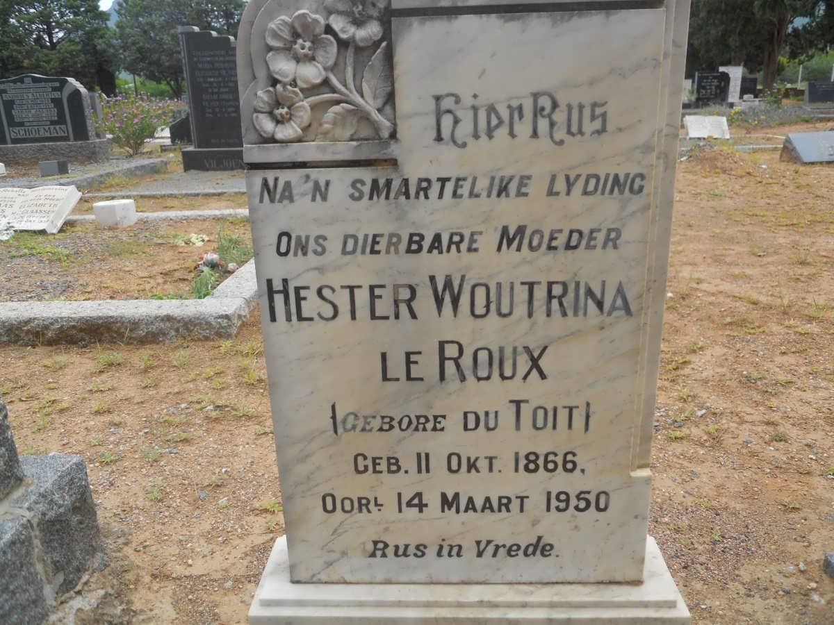 ROUX Hester Woutrina, le nee DU TOIT 1866-1950