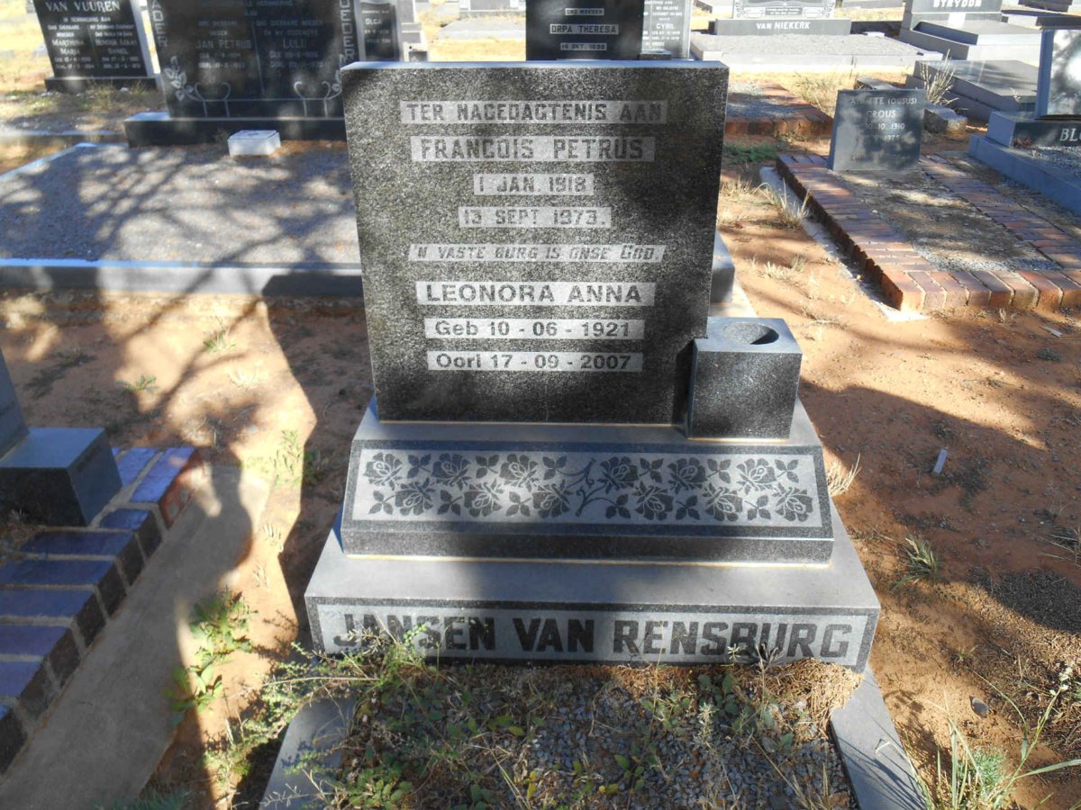 RENSBURG Francois Petrus, Jansen van 1918-1973 &amp; Leonora Anna 1921-2007
