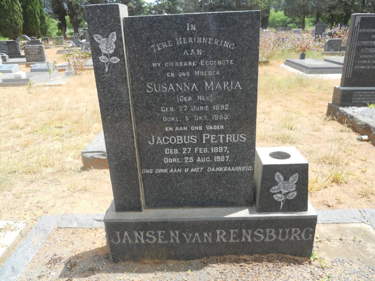 RENSBURG Jacobus Petrus, Jansen van 1897-1967 &amp; Susanna Maria NEL 1892-1953