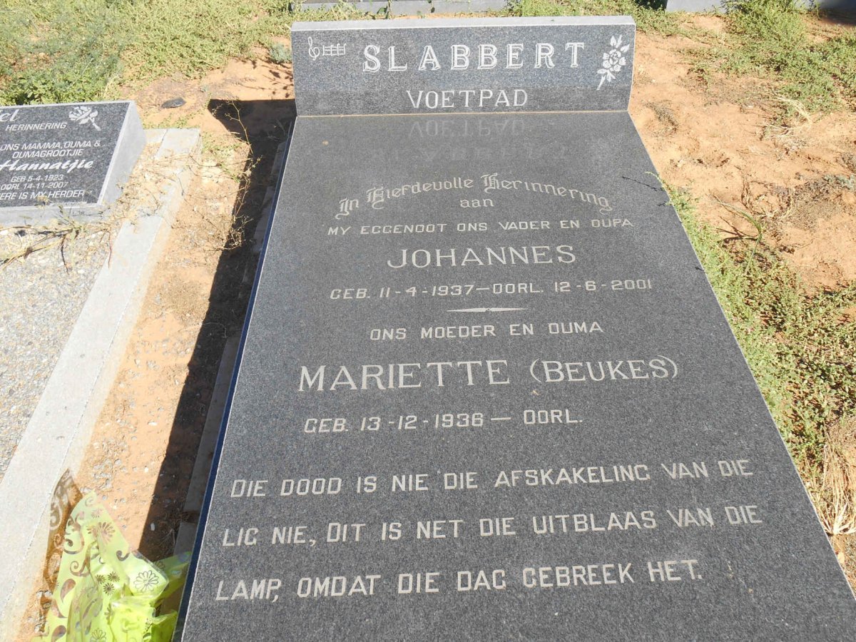 SLABBERT Johannes 1937-2001 &amp; Mariette BEUKES 1936-