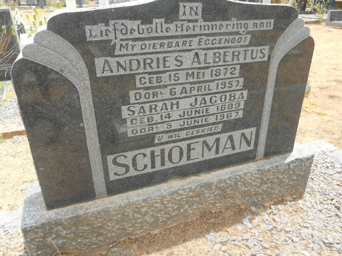 SCHOEMAN Andries Albertus 1872-1957 &amp; Sarah Jacoba 1889-1967