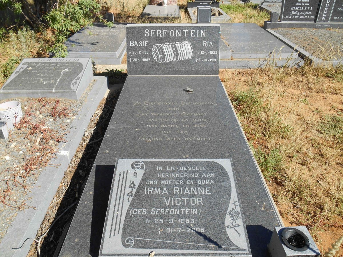 SERFONTEIN Basie 1931-1997 &amp; Ria 1933-2014 :: VICTOR Irma Rianne nee SERFONTEIN 1953-2005