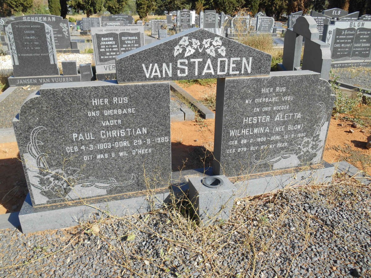 STADEN Paul Christian, van 1903-1985 &amp; Hester Aletta Wilhelmina BLOM 1900-1980