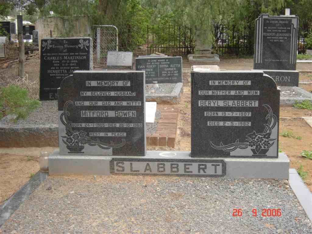 SLABBERT Mitford Bowen 1905-1968 &amp; Beryl 1907-1982