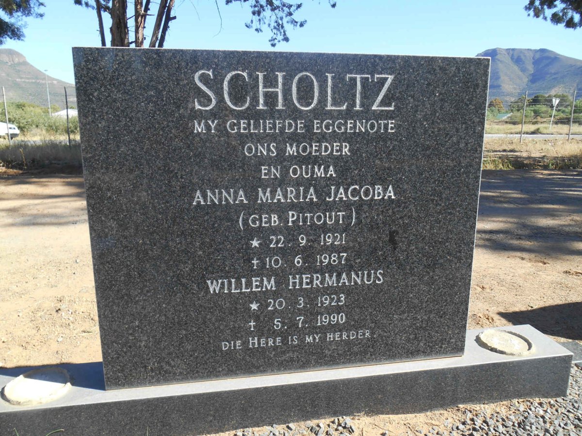 SCHOLTZ Willem Hermanus 1923-1990 &amp; Anna Maria Jacoba PITOUT 1921-1987