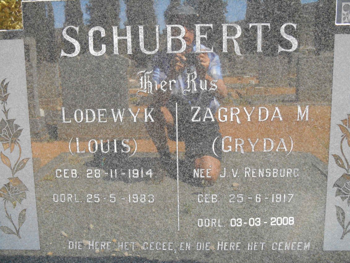 SCHUBERTS Lodewyk 1914-1983 &amp; Zagryda M. J.V. RENSBURG 1917-2008