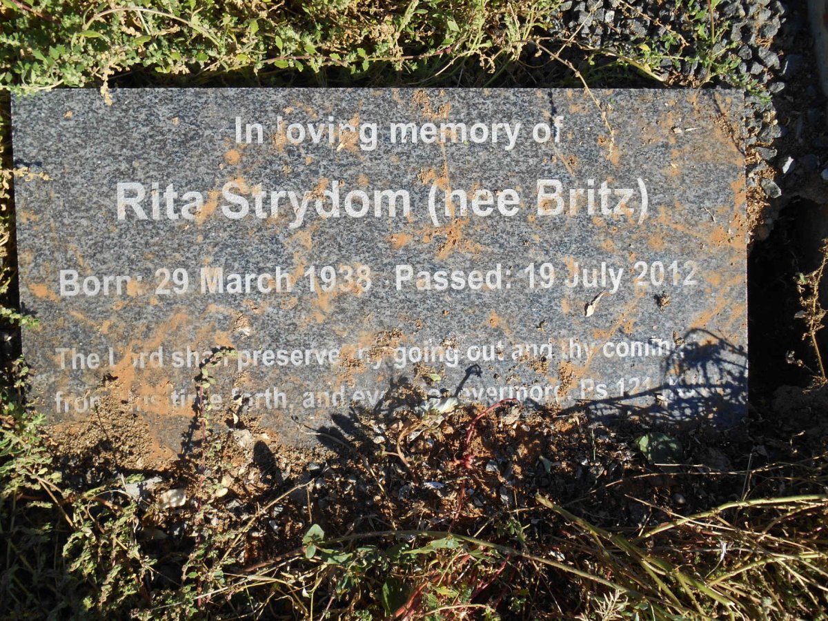 STRYDOM Marius 1938-1998 &amp; Rita BRITZ 1938-2012