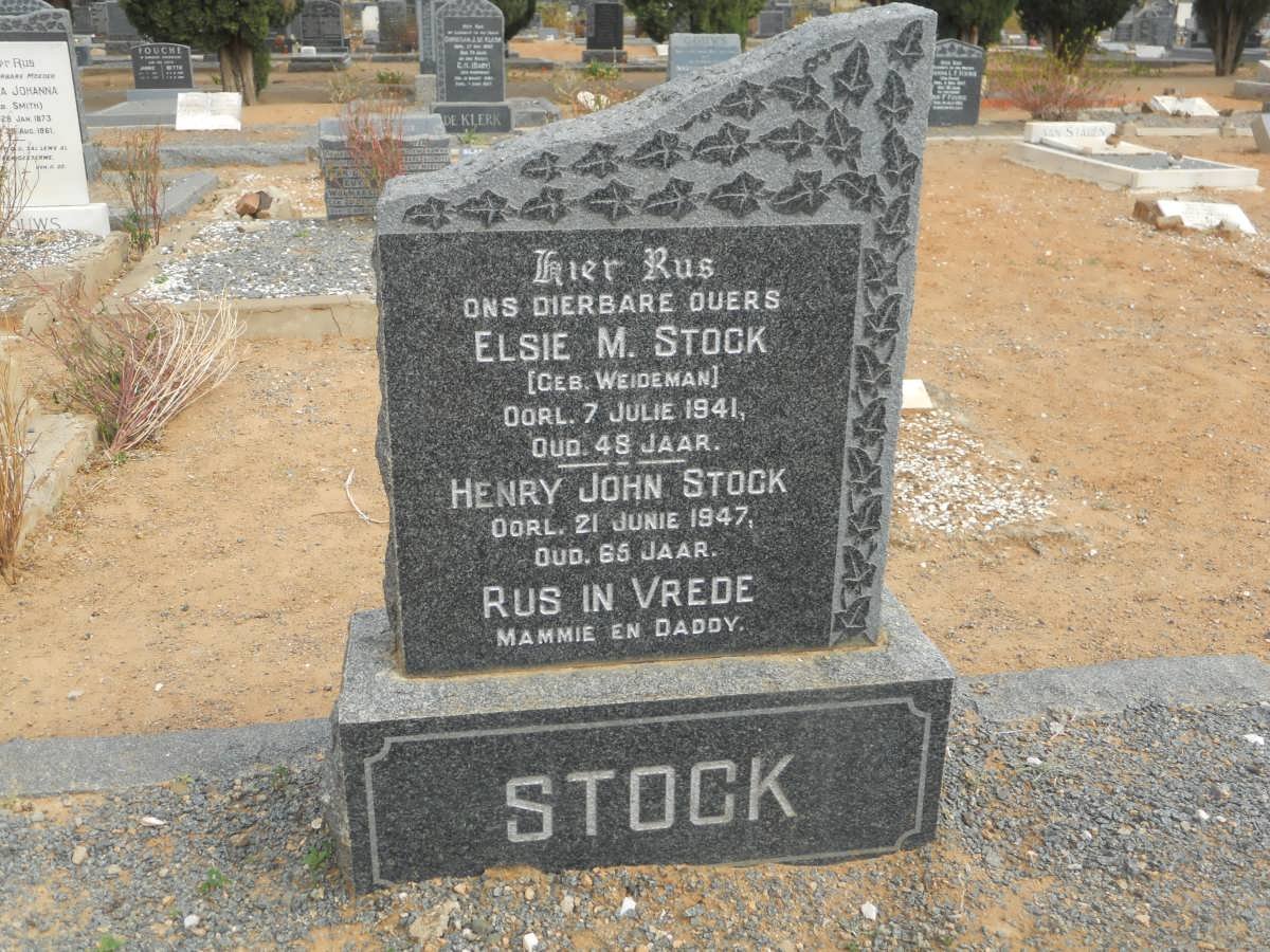 STOCK Henry John -1947 &amp; Elsie M. WEIDEMAN -1941