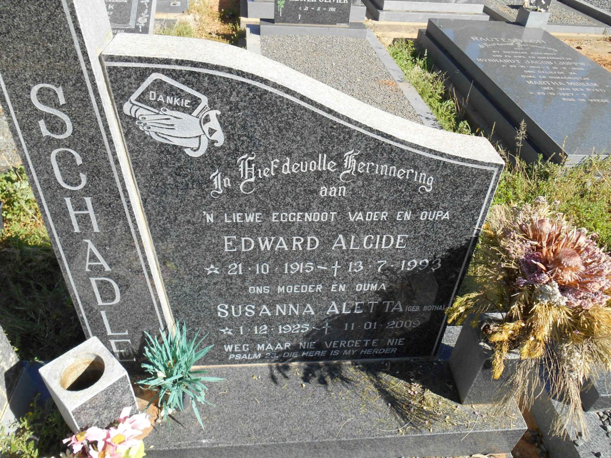 SCHADLE Edward Alcide 1915-1993 &amp; Susanna Aletta BOTHA 1925-2009