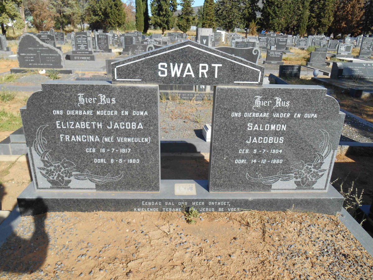 SWART Saloman Jacobus 1904-1980 &amp; Elizabeth Jacoba Francina VERMEULEN 1917-1983