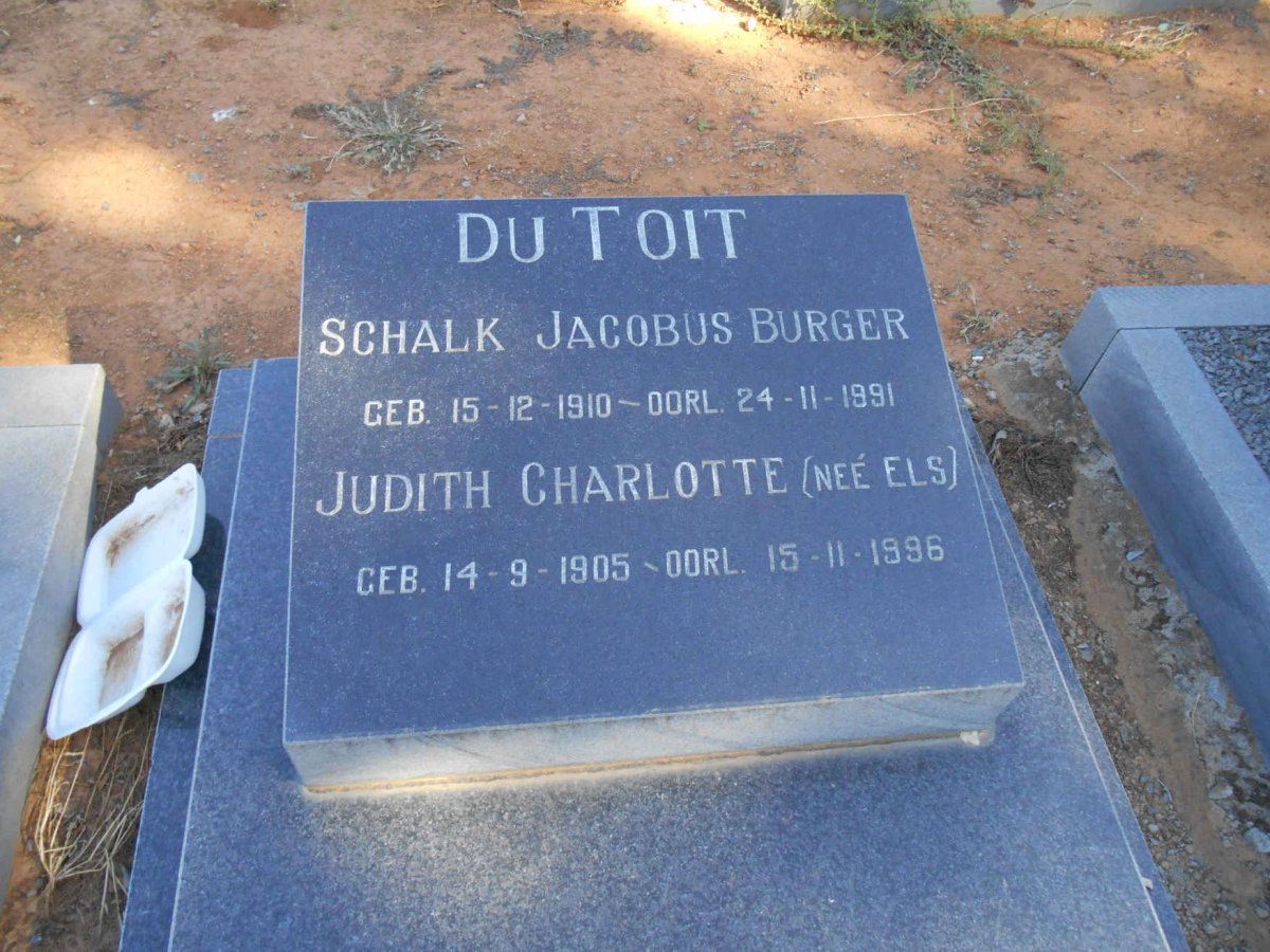 TOIT Schalk Jacobus Burger, du 1910-1991 &amp; Judith Charlotte ELS 1905-1996