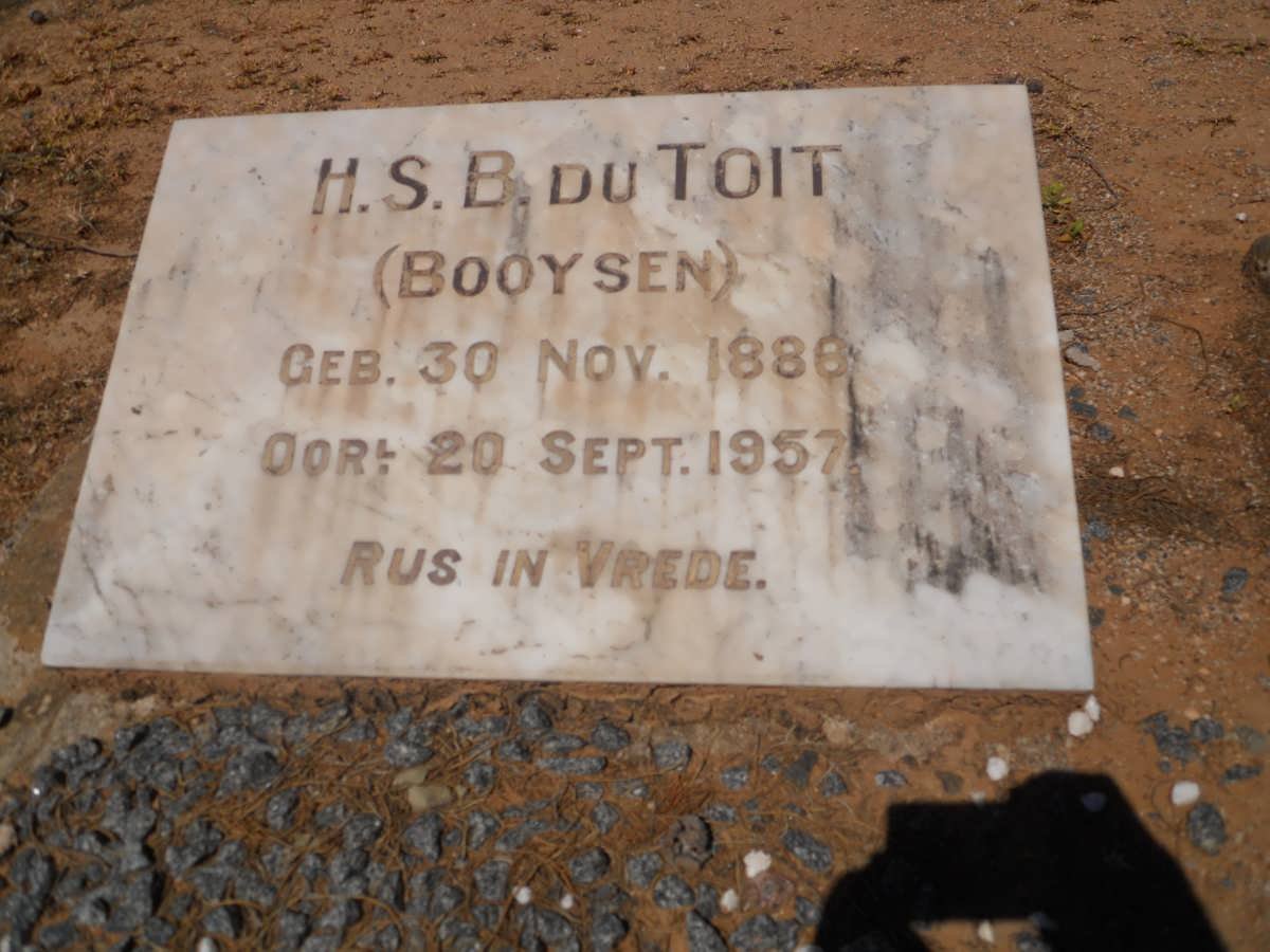 TOIT H.S.B., du nee BOOYSEN 1888-1957