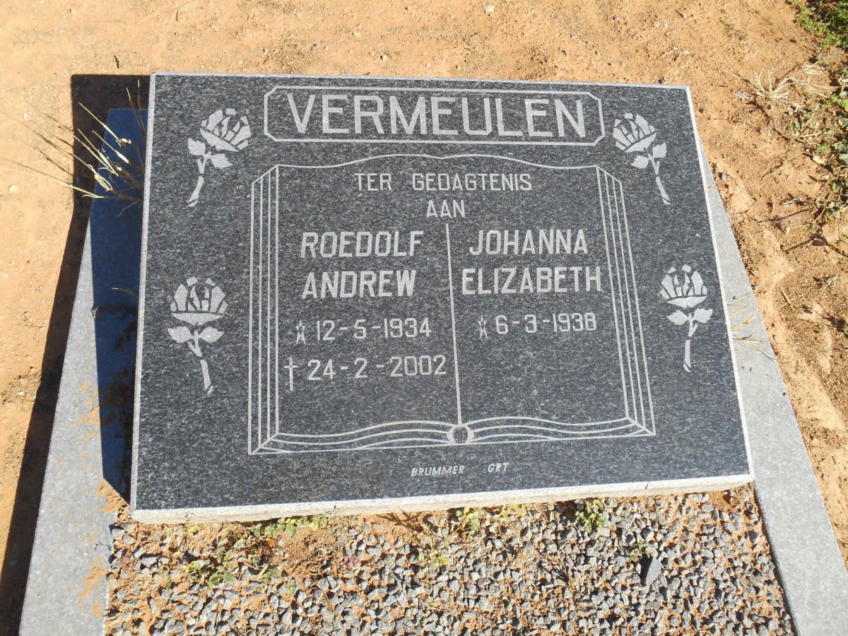 VERMEULEN Roedolf Andrew 1934-2002 &amp; Johanna Elizabeth 1938-