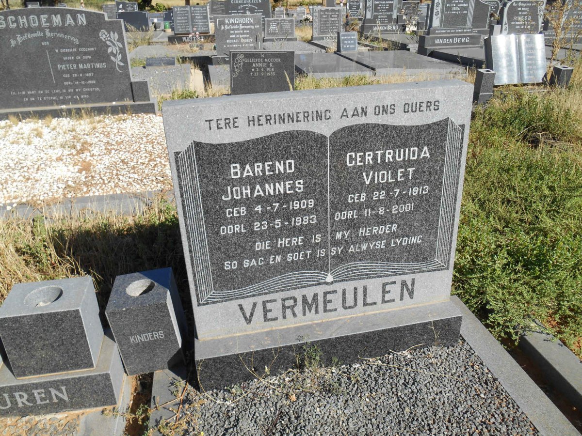 VERMEULEN Barend Johannes 1909-1983 &amp; Gertruida Violet 1913-2001