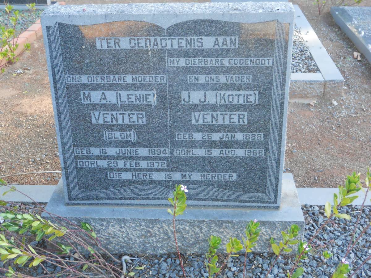 VENTER J.J. 1888-1968 &amp; M.A. BLOM 1894-1972