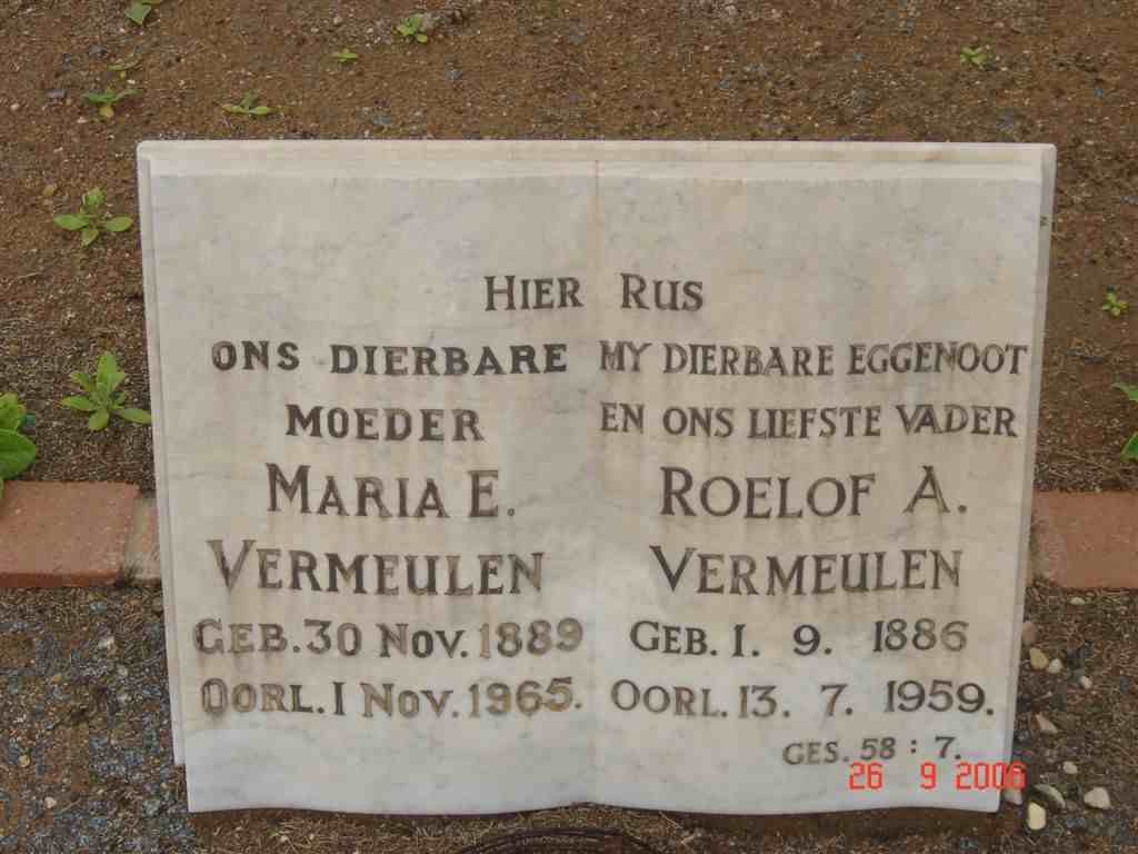 VERMEULEN Roelof A. 1886-1959 &amp; Maria E. 1889-1965