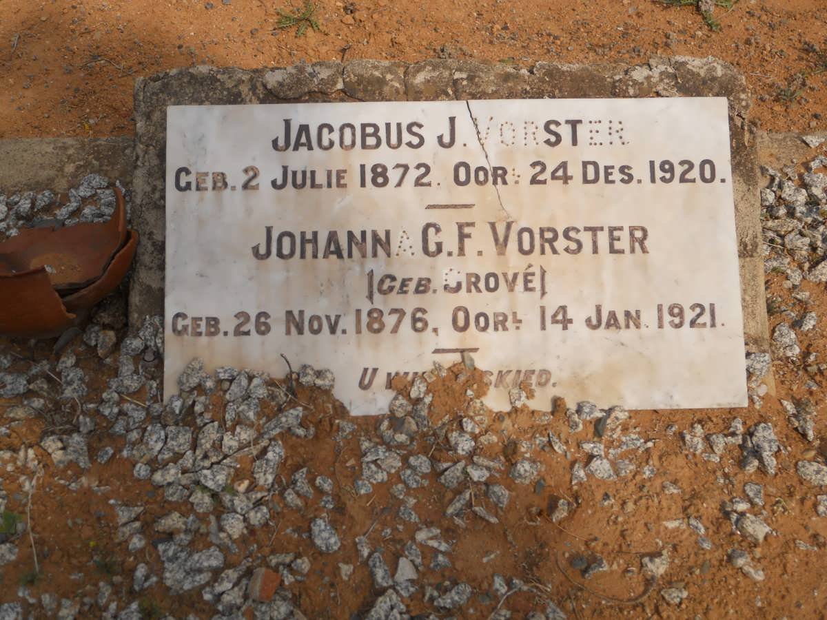 VORSTER Jacobus J. 1872-1920 &amp; Johanna G.F. GROVE 1876-1921