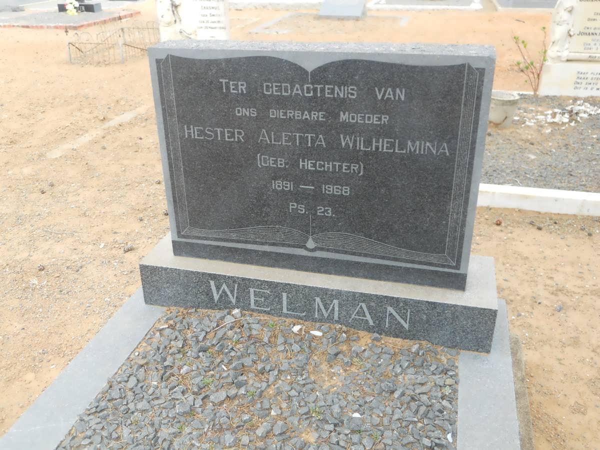 WELMAN Hester Aletta Wilhelmina nee HECHTER 1891-1968