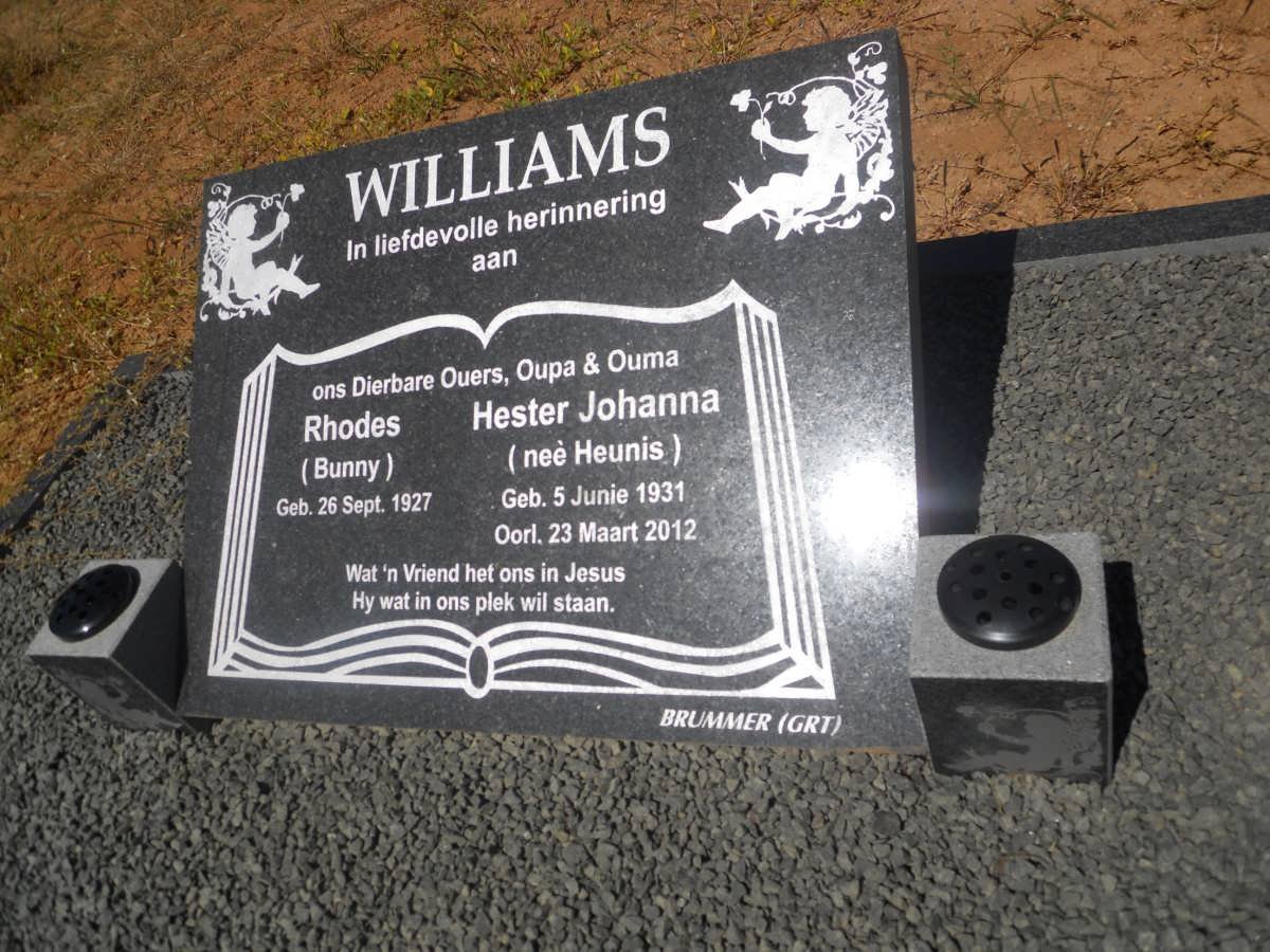 WILLIAMS Rhodes 1927- &amp; Hester Johanna HEUNIS 1931-2012