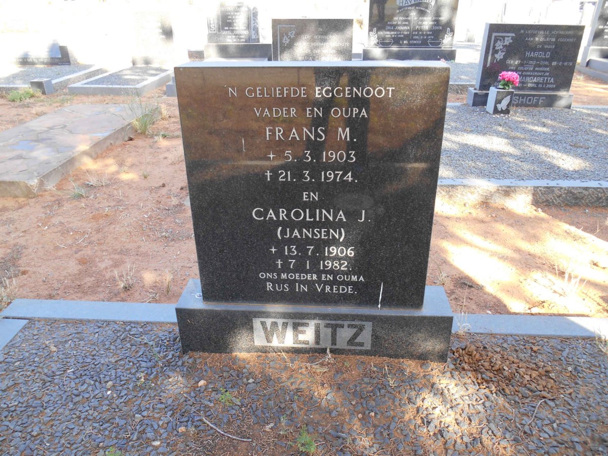 WEITZ Frans M. 1903-1974 &amp; Carolina J. JANSEN 1906-1982