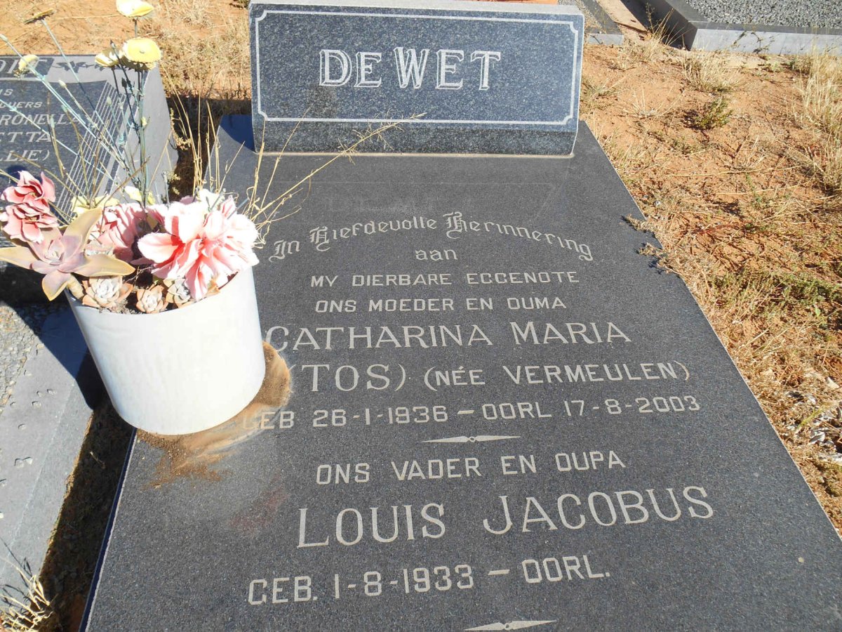 WET Louis Jacobus, de 1933- &amp; Catharina Maria VERMEULEN 1936-2003