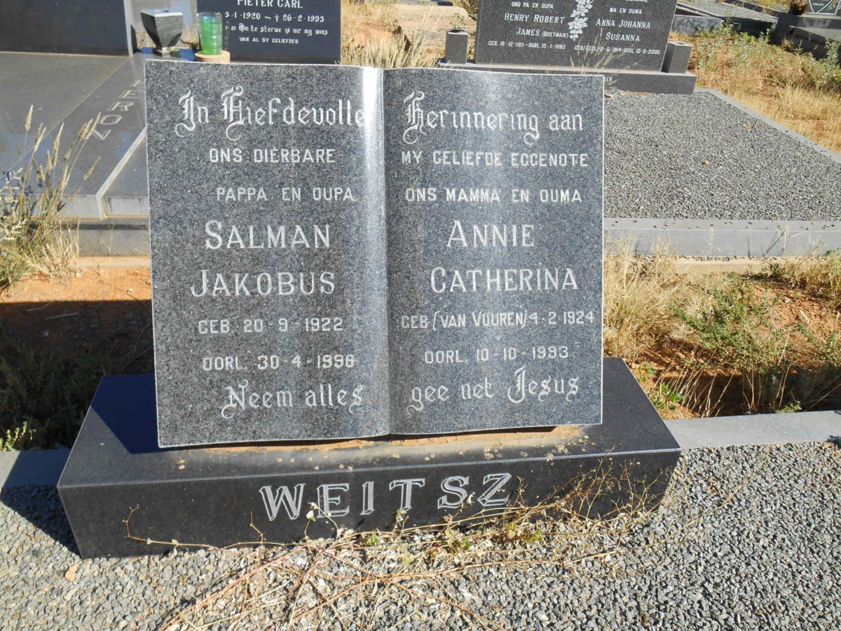 WEITSZ Salman Jakobus 1922-199? &amp; Annie Catherina VAN VUUREN 1924-1993 :: WEITSZ Samuel C. 1947-2009